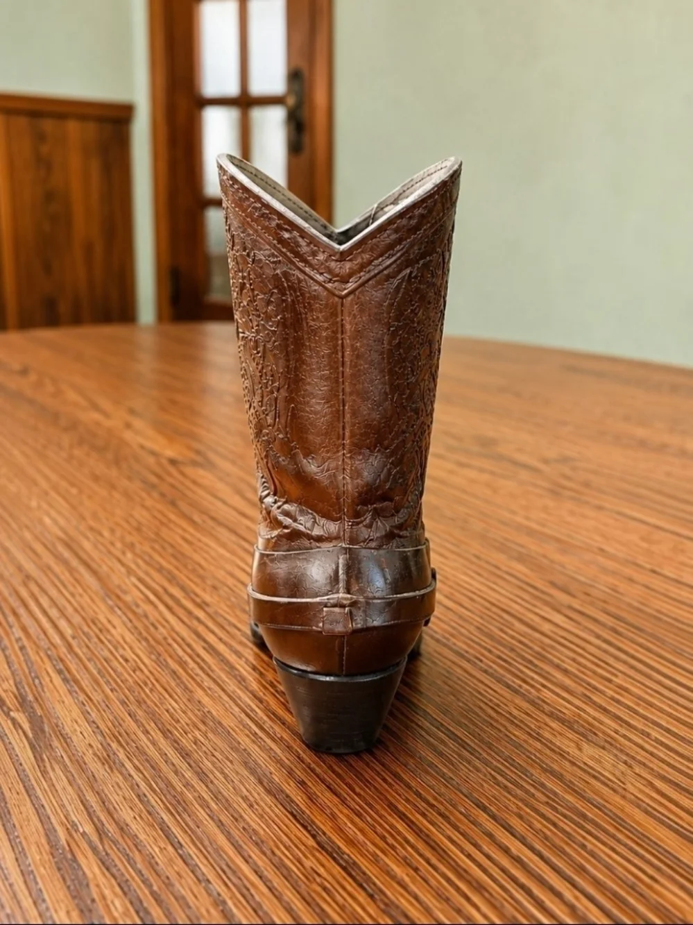 Antique-Style Decorative Cowboy Boot Vase in Dark Bronze